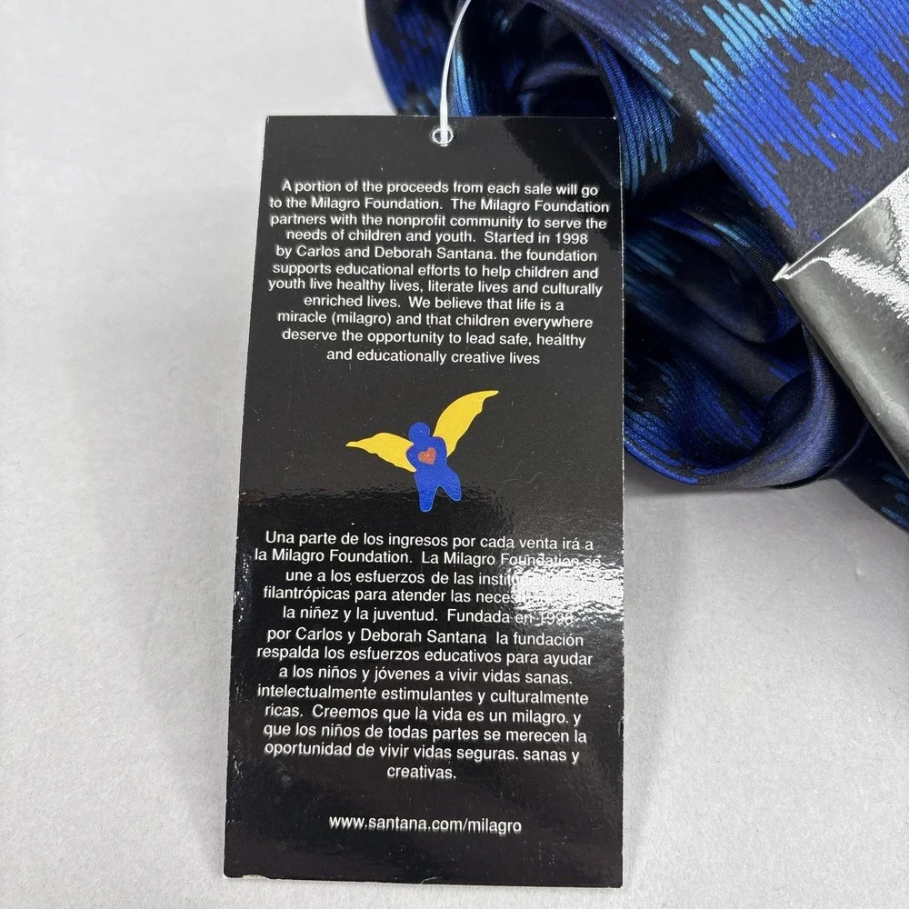 Carlos Santana Tie Mens One Size Blue Black Abstract Silk Necktie‎ 0103 VTG NWT